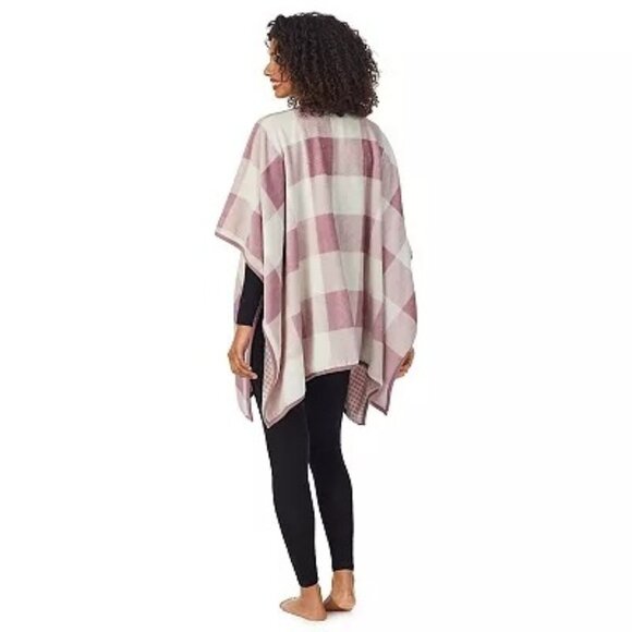 Cuddl Duds Lilac Purple & White Square Plaid Plush Reversible Poncho Sweater L - Picture 1 of 5